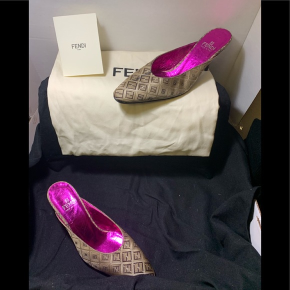 Fendi Zucca Slingback Mules Logo Pumps 35.5 - Picture 11 of 14